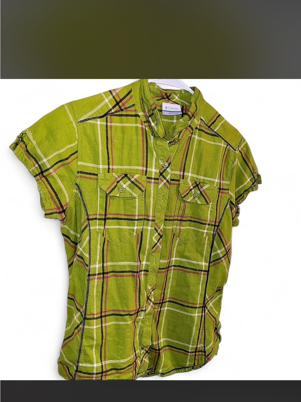 Columbia Lime Green Plaid Short Sleeve Shirt